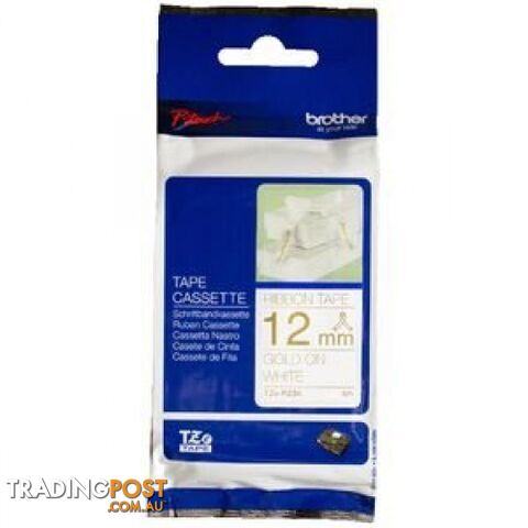 Brother TZe-R254 24mm Gold-on-White Satin Ribbon Tape - Brother - TZe-R254 - 0.05kg