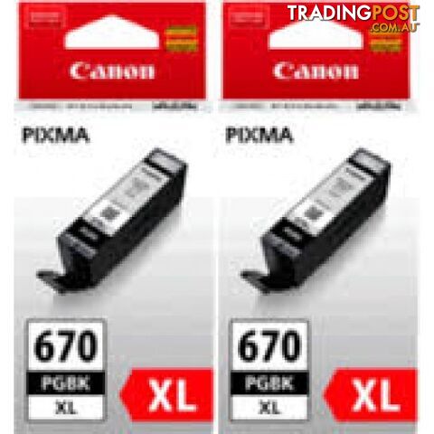 Canon PGI-670XL Twin Pack Black Ink Cartridge High Yield - Canon - PGI-670XL BK TWIN - 0.00kg