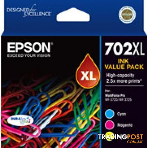 Epson C13T344592 702XL CMY Value Pack High Yield Ink for WorkForce WF-3720 WF-3725 WF3730 - Epson - Epson 702XL V.Pack - 0.00kg