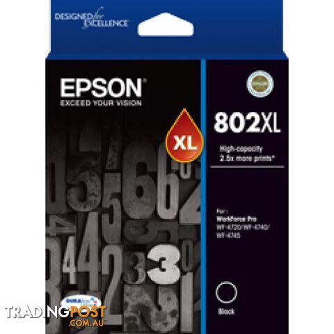 Epson 802xl C13T356192 BLACK Ink for WorkForce WF-4720 WF-4745 WF-4740 - Epson -...