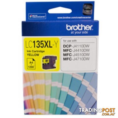 Brother LC135XL-Y High Capacity Yellow Ink for MFC-J4510DW MFC6920DW - Brother - LC135XL-Yellow - 0.14kg