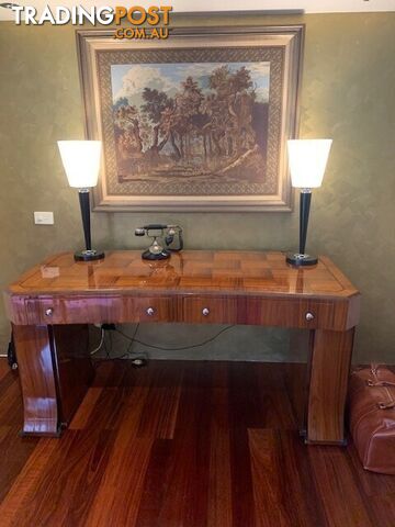 ART DECO DESK - magnificent Burr Walnut Free Standing Pedestal Desk