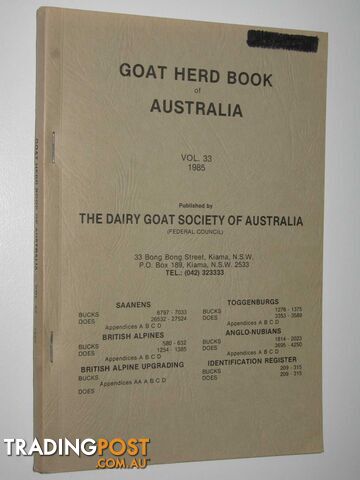 Goat Herd Book of Australia Vol. 33  - Author Not Stated - 1985