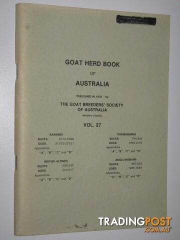 Goat Herd Book of Australia Vol. 27  - Author Not Stated - 1979