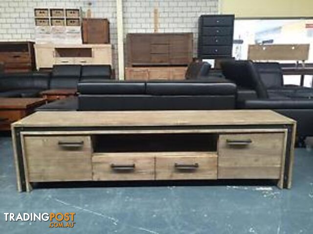 WAREHOUSE ENTERTAINMENT UNIT AND MATCHING DINING TABLE