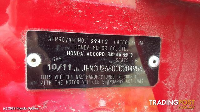 2011 HONDA - ACCORD Right Centre Pillar