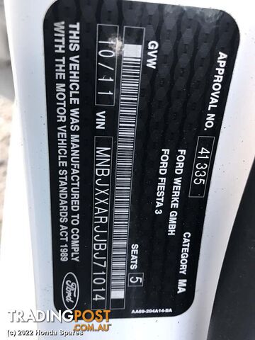 2011 FORD - FIESTA Right Front 1/4 Door Glass