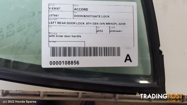 Door/Boot/Gate Lock 2012 HONDA ACCORD