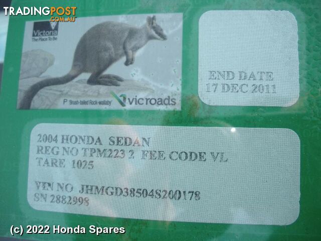 2004 HONDA - JAZZ Right Rear Door Window