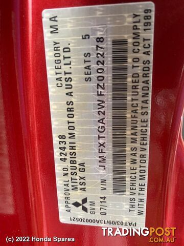 Door/Boot/Gate Lock 2014 MITSUBISHI ASX - photo 2 of 11