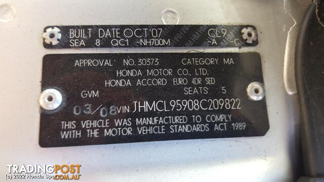2008 HONDA - ACCORD Number Plate Lamp