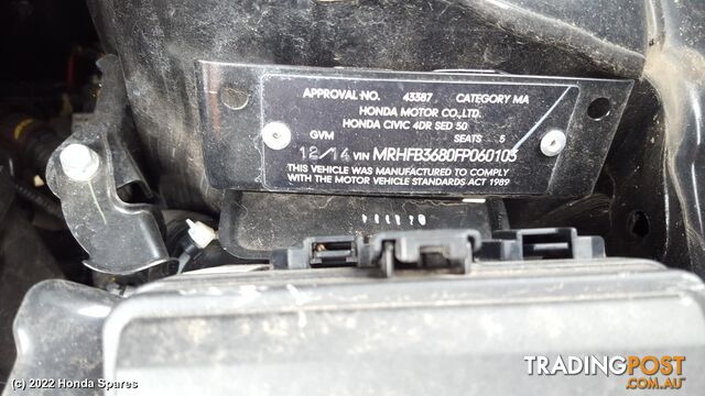 2014 HONDA - CIVIC Right Rear 1/4 Door Glass