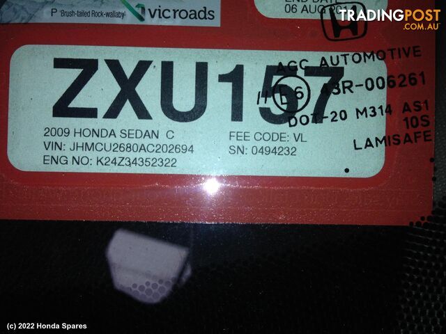 2009 HONDA - ACCORD Right Rear Door Window