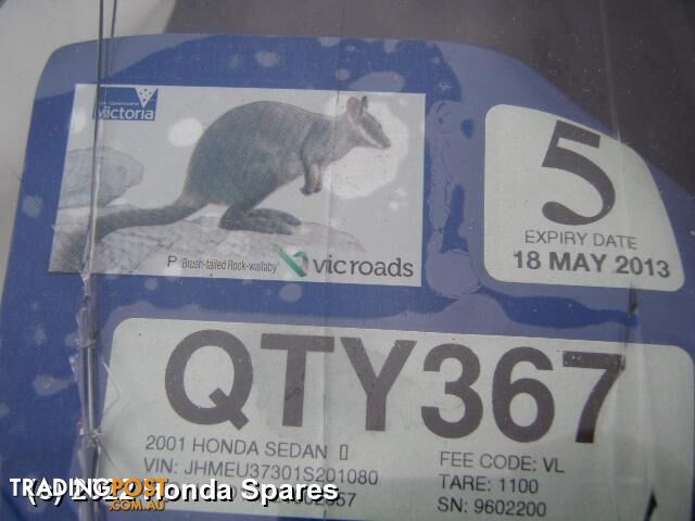 2001 HONDA - CIVIC Right Rear Wnd Reg/Motor