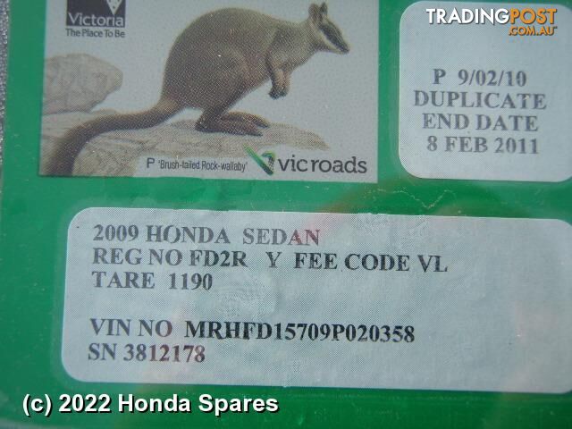 2009 HONDA - CIVIC Pwr Dr Wind Switch