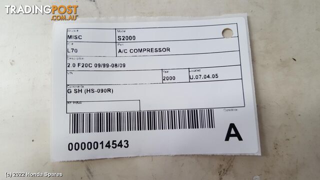 2000 HONDA - S2000 A/C Compressor
