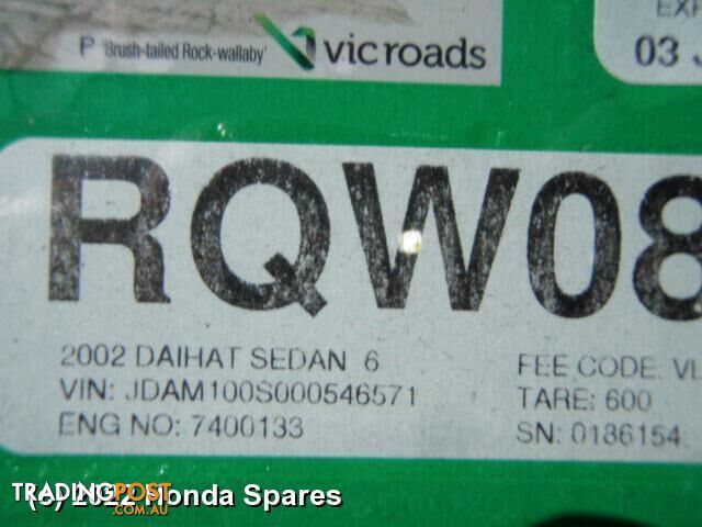 2002 DAIHATSU - SIRION Right Rear Wnd Reg/Motor