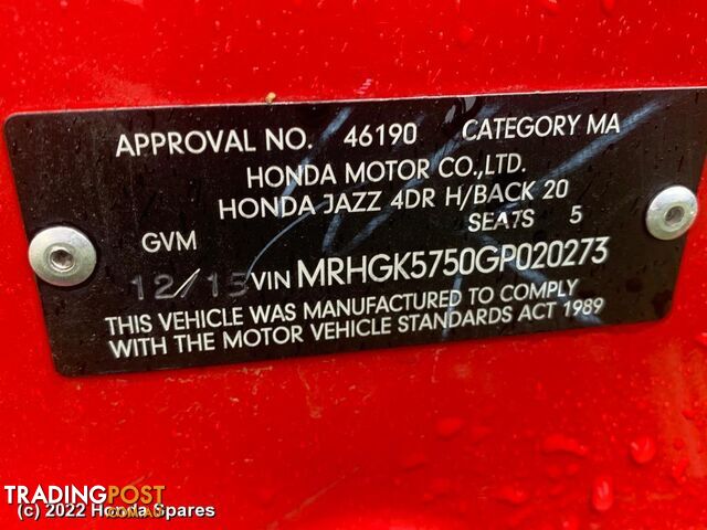 2015 HONDA - JAZZ 2nd Seat (Rear Seat)