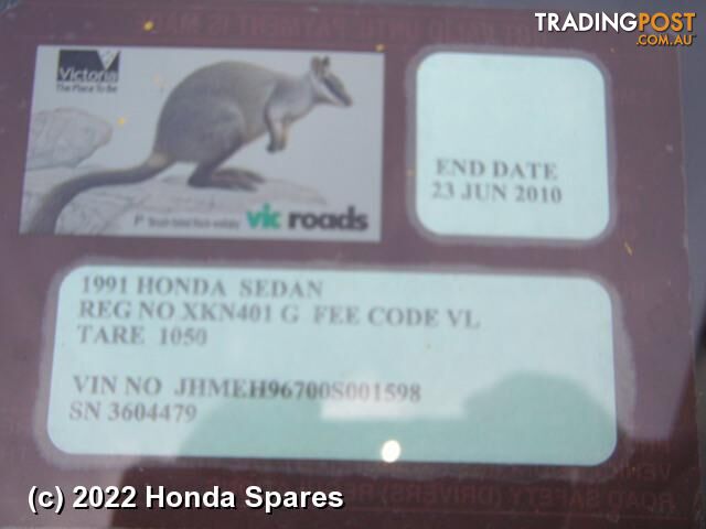 1992 HONDA - CIVIC Bonnet Lock/Support