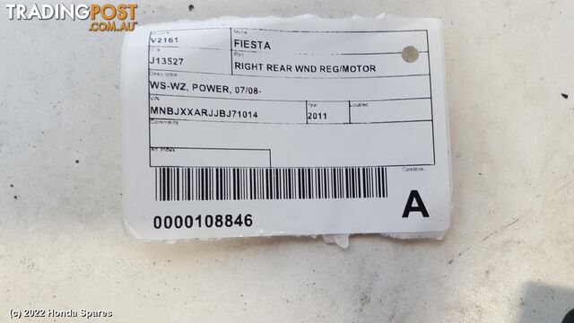 2011 FORD - FIESTA Right Rear Wnd Reg/Motor