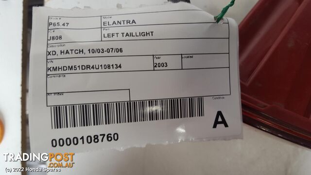 2004 HYUNDAI - ELANTRA Left Taillight