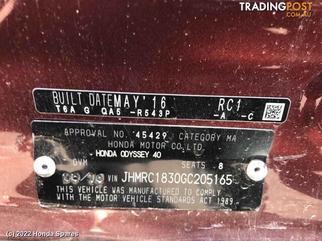 2016 HONDA - ODYSSEY Rear Garnish - photo 4 of 59