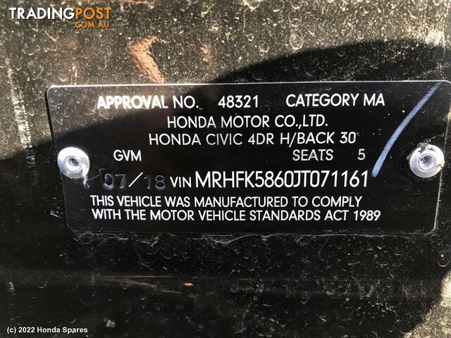 2018 HONDA - CIVIC Right Rear Door Window