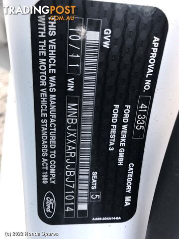 2011 FORD - FIESTA Rear/Tailgate Glass