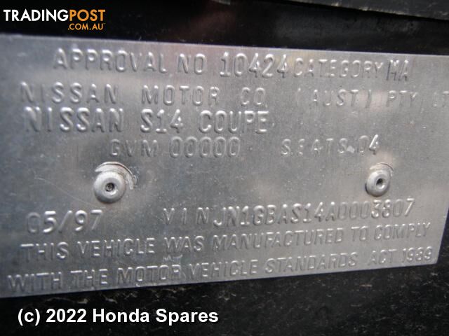 1999 NISSAN - 200SX Right Front Window Reg/Motor