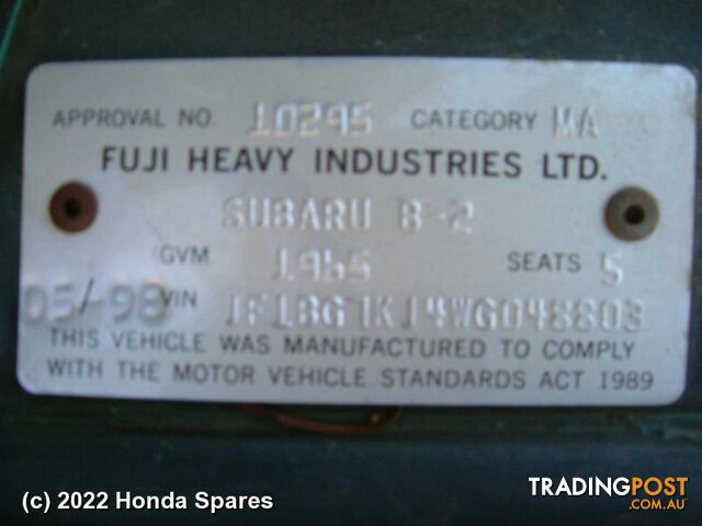 1996 SUBARU - LIBERTY Right Front Window Reg/Motor - photo 5 of 17