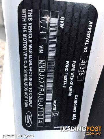 Door/Boot/Gate Lock 2011 FORD FIESTA