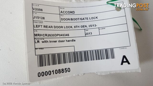 Door/Boot/Gate Lock 2013 HONDA ACCORD