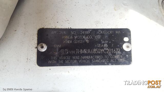 2000 HONDA - ODYSSEY Right Rear Door Window - photo 2 of 36