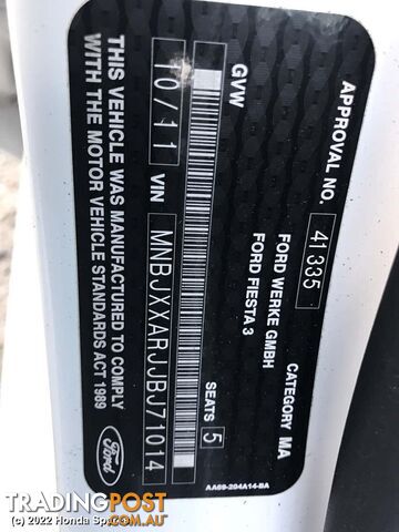 Door/Boot/Gate Lock 2011 FORD FIESTA