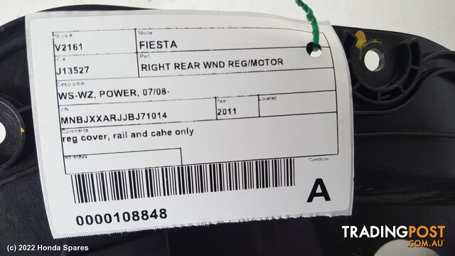 2011 FORD - FIESTA Right Rear Wnd Reg/Motor