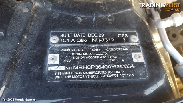 2010 HONDA - ACCORD Radio/Cd/Dvd/Sat/Tv