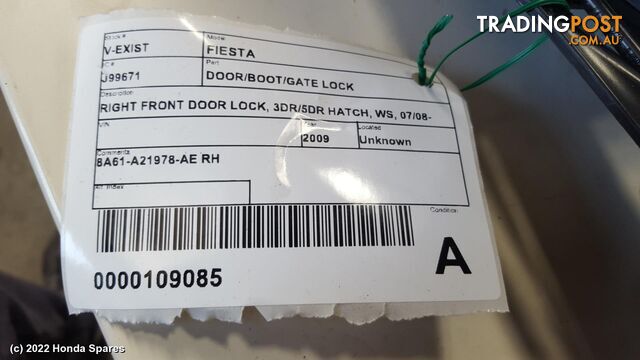 Door/Boot/Gate Lock 2009 FORD FIESTA