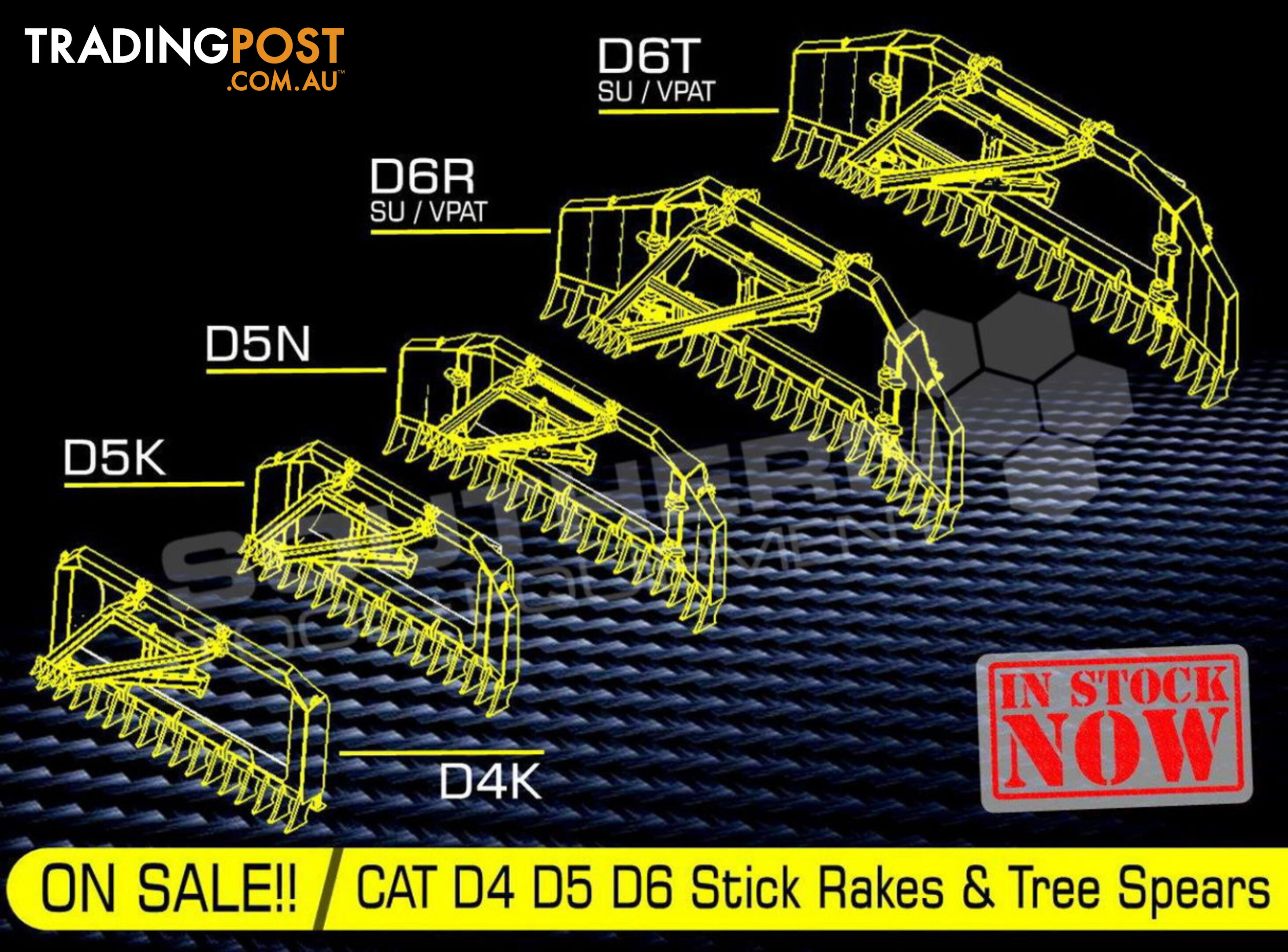 Heavy Duty Caterpillar D8T D8R Bi-Folding Stick Rake