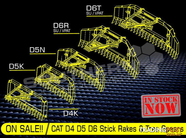 Heavy Duty Caterpillar D5M D6M Dozer Bi-Folding Stick Rake 