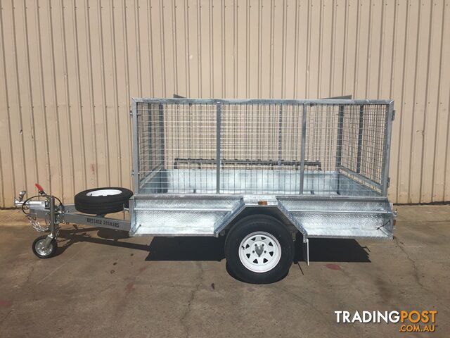  7 x 5 SINGLE AXLE GALVANISED BOX TRAILER WITH CAGE, BRAKES & RAMPS