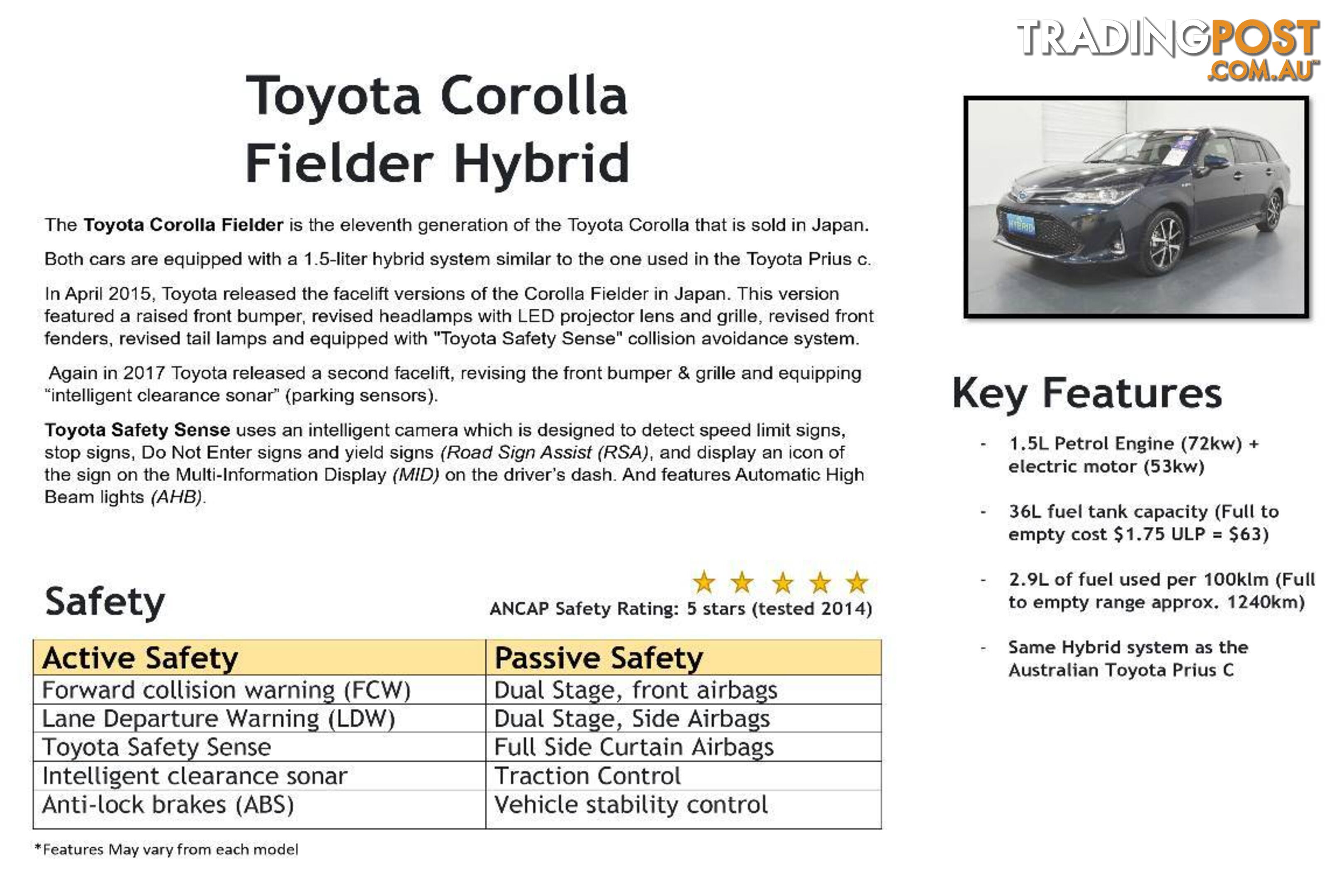 2013 TOYOTA COROLLA FIELDER 1.5L HYBRID Other HATCHBACK