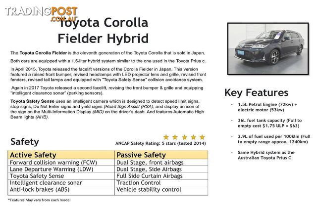 2013 TOYOTA COROLLA FIELDER 1.5L HYBRID Other HATCHBACK