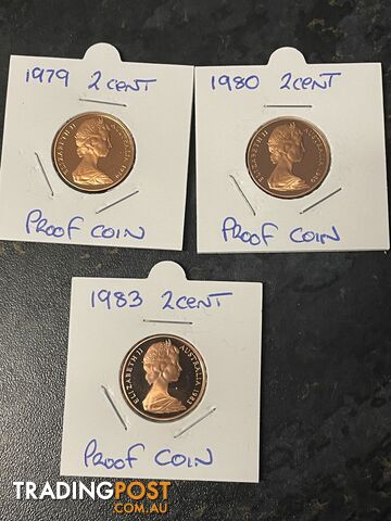 Genuine 1979/80 and 1983 2 Cent Proof Coins