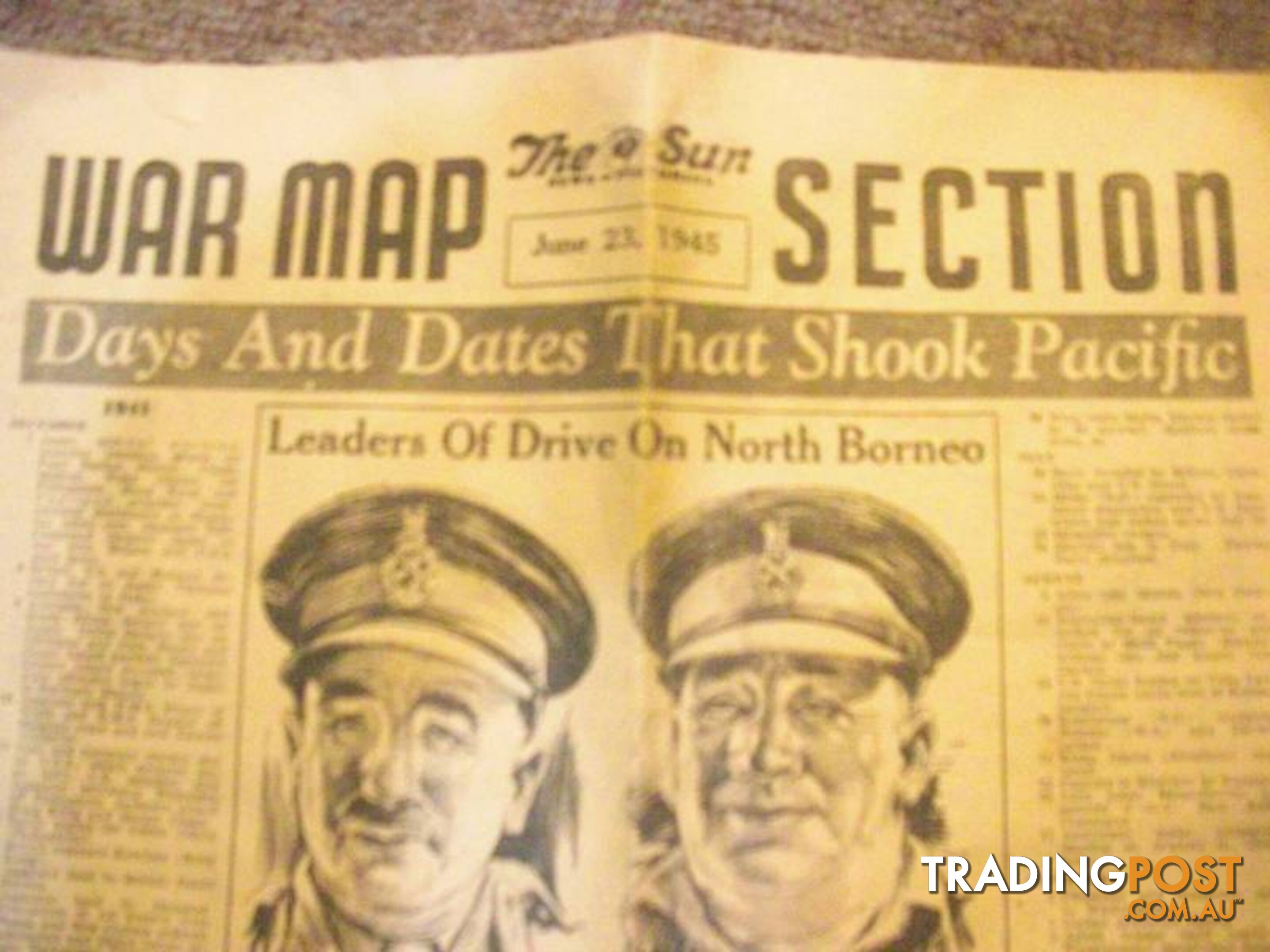 THE SUN JUNE 23 1945 FRONT PAGE +WAR MAPS 72 YEARS OLD THE SUN