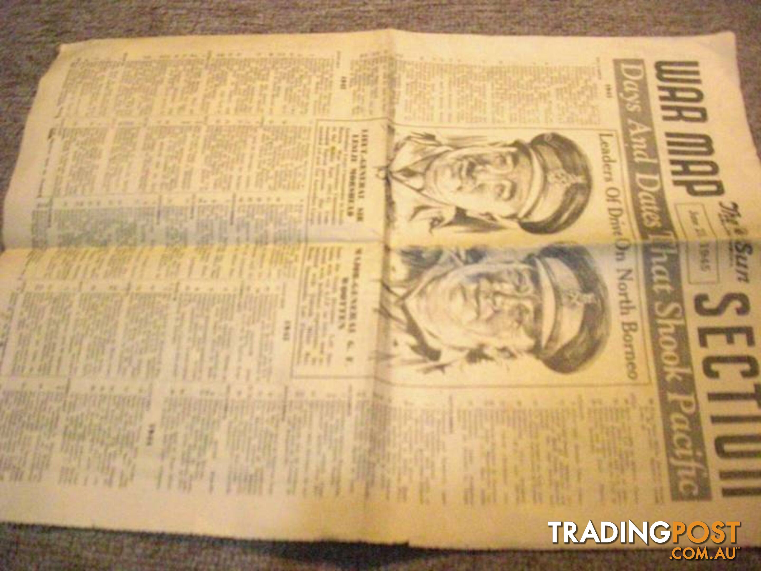 THE SUN JUNE 23 1945 FRONT PAGE +WAR MAPS 72 YEARS OLD THE SUN